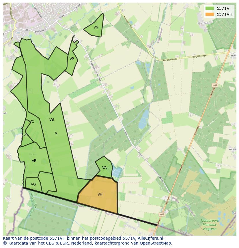 Afbeelding van het postcodegebied 5571 VH op de kaart.