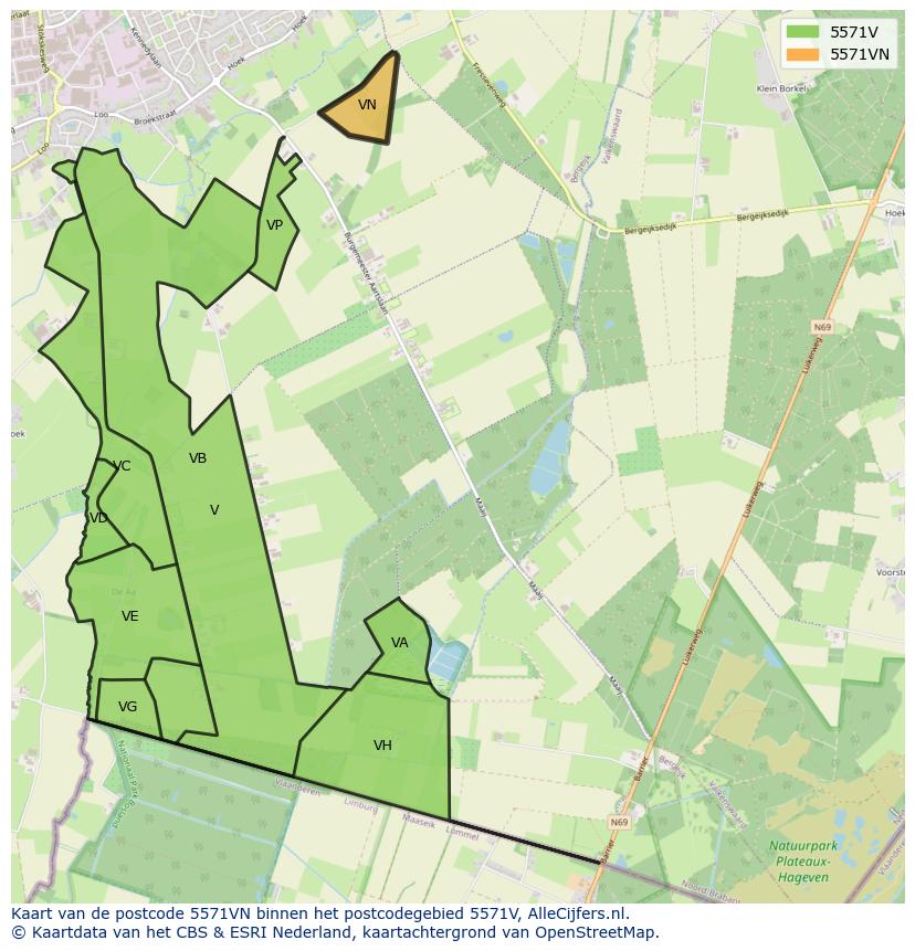 Afbeelding van het postcodegebied 5571 VN op de kaart.