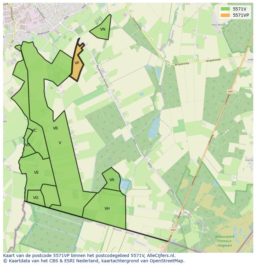 Afbeelding van het postcodegebied 5571 VP op de kaart.