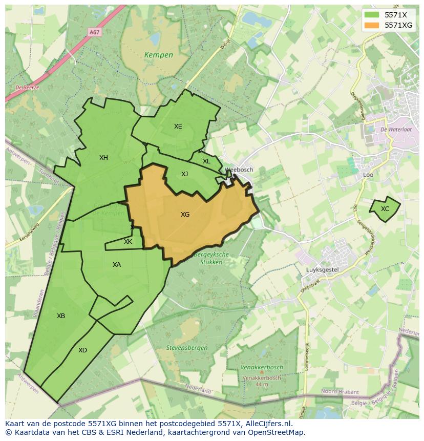Afbeelding van het postcodegebied 5571 XG op de kaart.