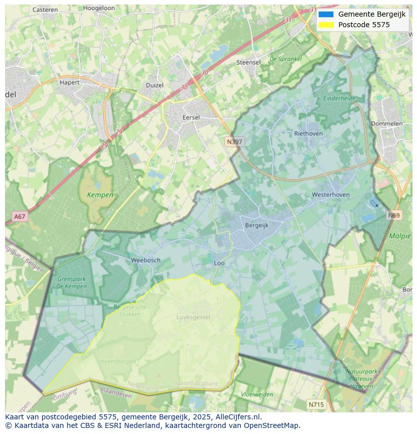 Afbeelding van het postcodegebied 5575 op de kaart.