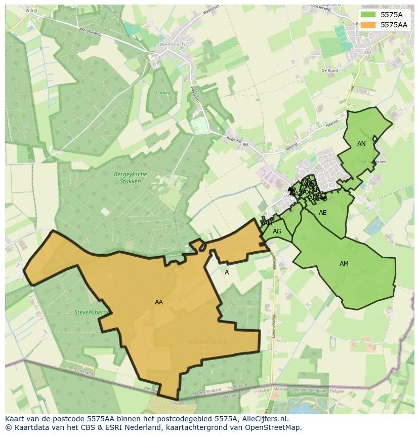 Afbeelding van het postcodegebied 5575 AA op de kaart.