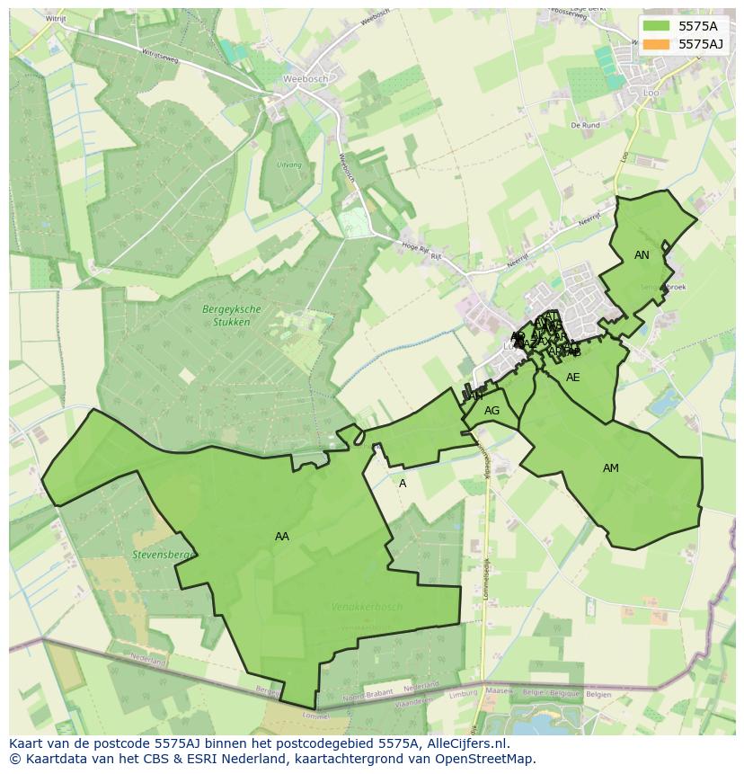 Afbeelding van het postcodegebied 5575 AJ op de kaart.