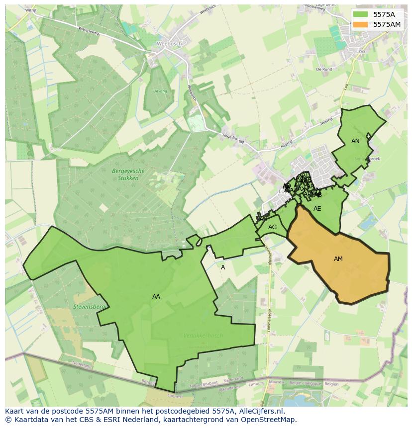 Afbeelding van het postcodegebied 5575 AM op de kaart.