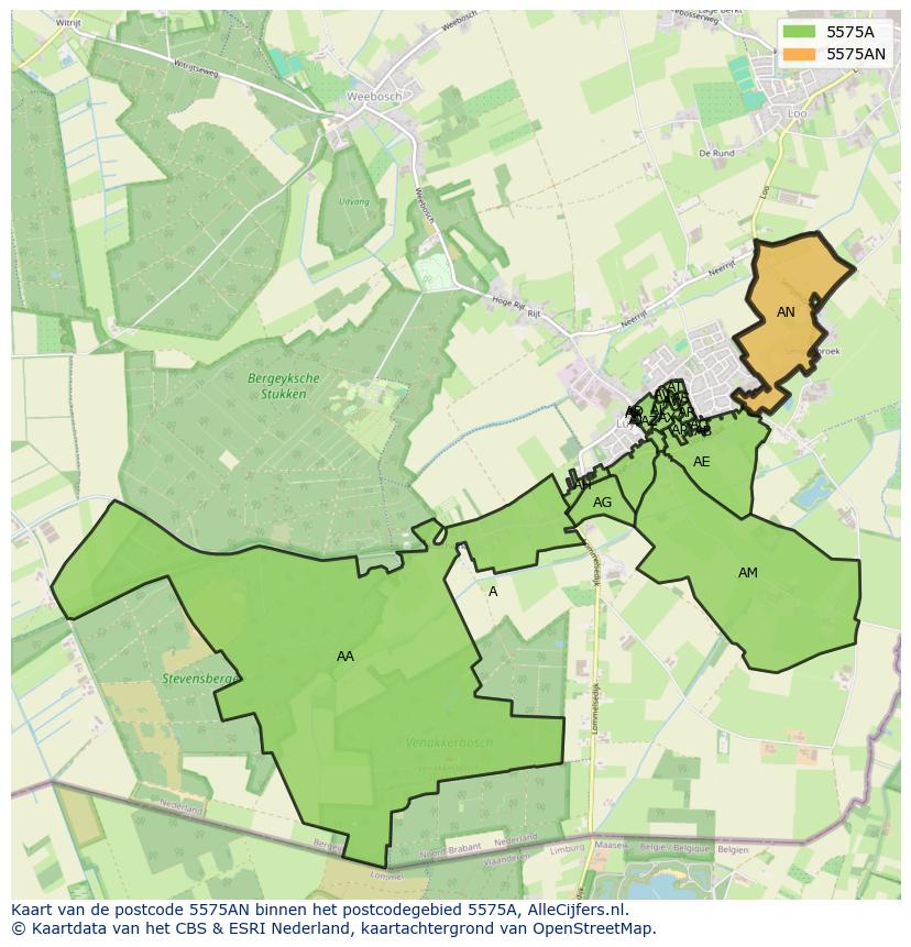 Afbeelding van het postcodegebied 5575 AN op de kaart.