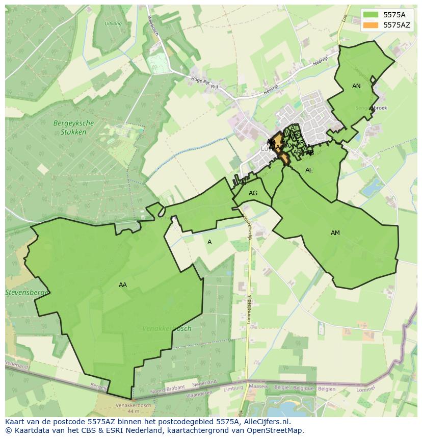 Afbeelding van het postcodegebied 5575 AZ op de kaart.