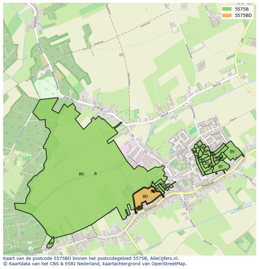 Afbeelding van het postcodegebied 5575 BD op de kaart.