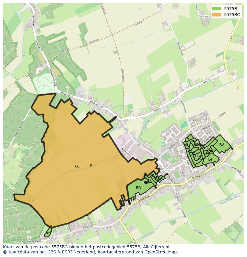 Afbeelding van het postcodegebied 5575 BG op de kaart.