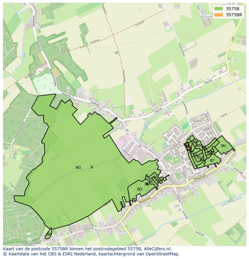 Afbeelding van het postcodegebied 5575 BR op de kaart.