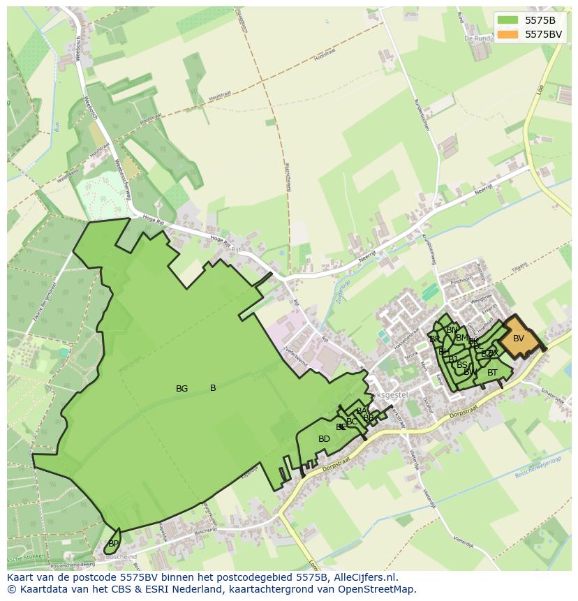 Afbeelding van het postcodegebied 5575 BV op de kaart.