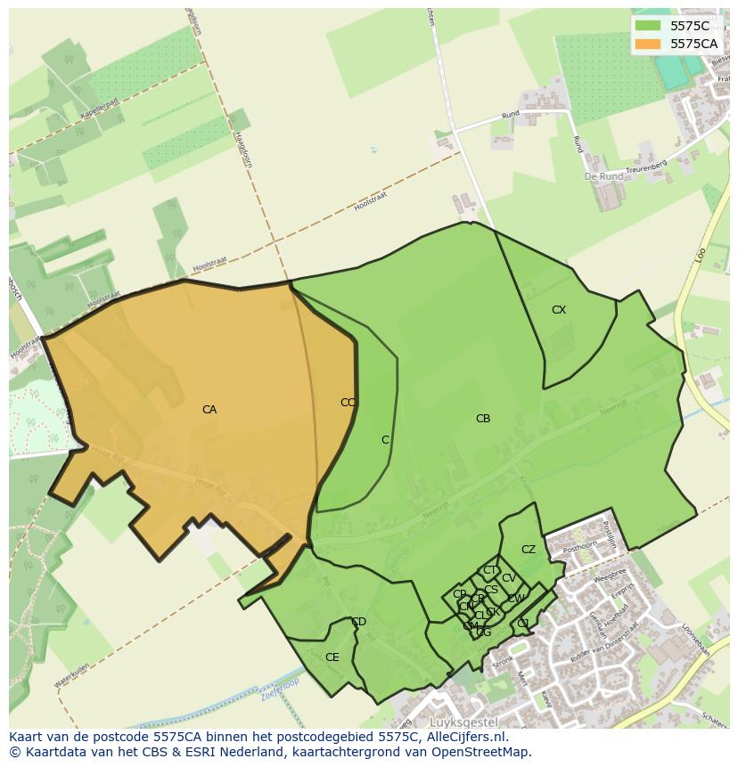 Afbeelding van het postcodegebied 5575 CA op de kaart.