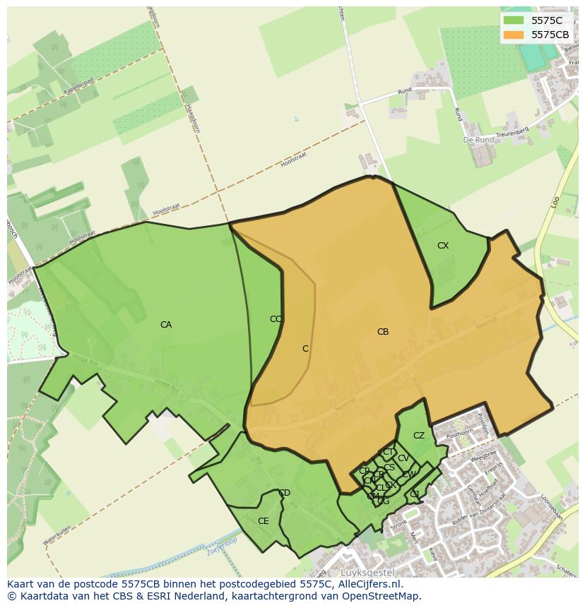 Afbeelding van het postcodegebied 5575 CB op de kaart.