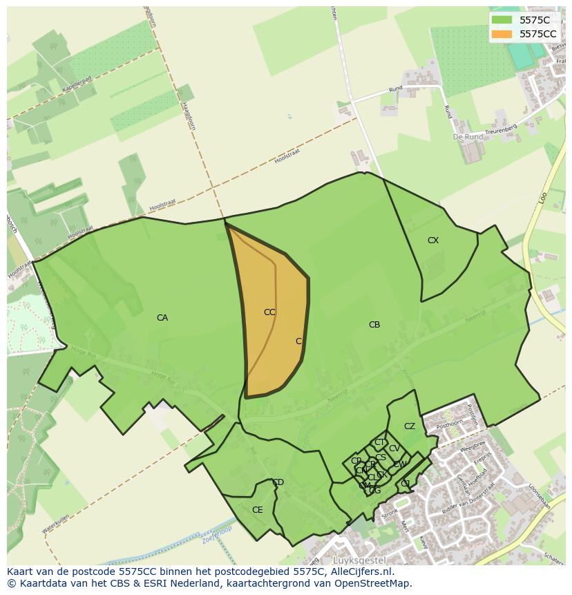 Afbeelding van het postcodegebied 5575 CC op de kaart.