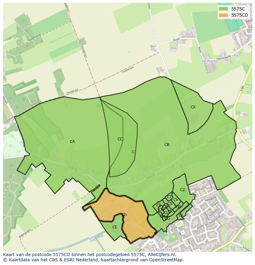 Afbeelding van het postcodegebied 5575 CD op de kaart.
