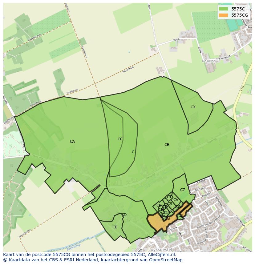 Afbeelding van het postcodegebied 5575 CG op de kaart.