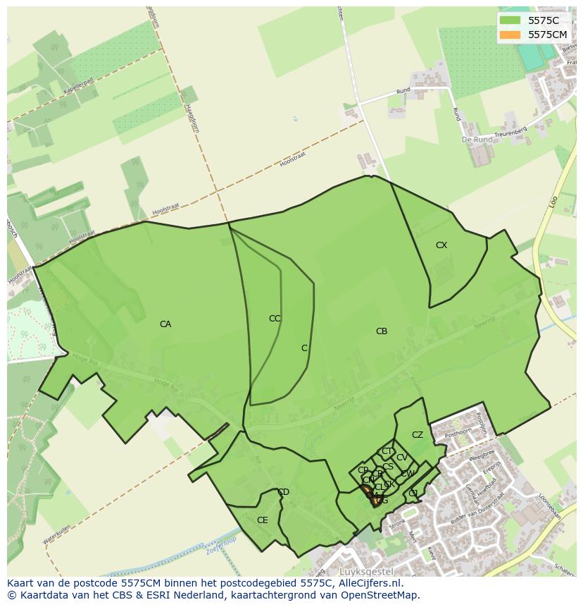 Afbeelding van het postcodegebied 5575 CM op de kaart.