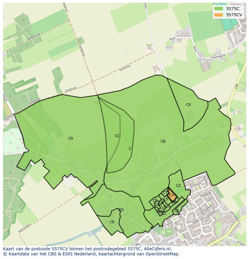 Afbeelding van het postcodegebied 5575 CV op de kaart.