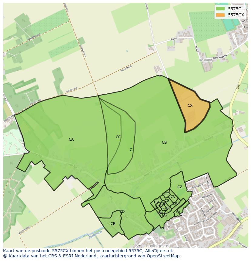 Afbeelding van het postcodegebied 5575 CX op de kaart.