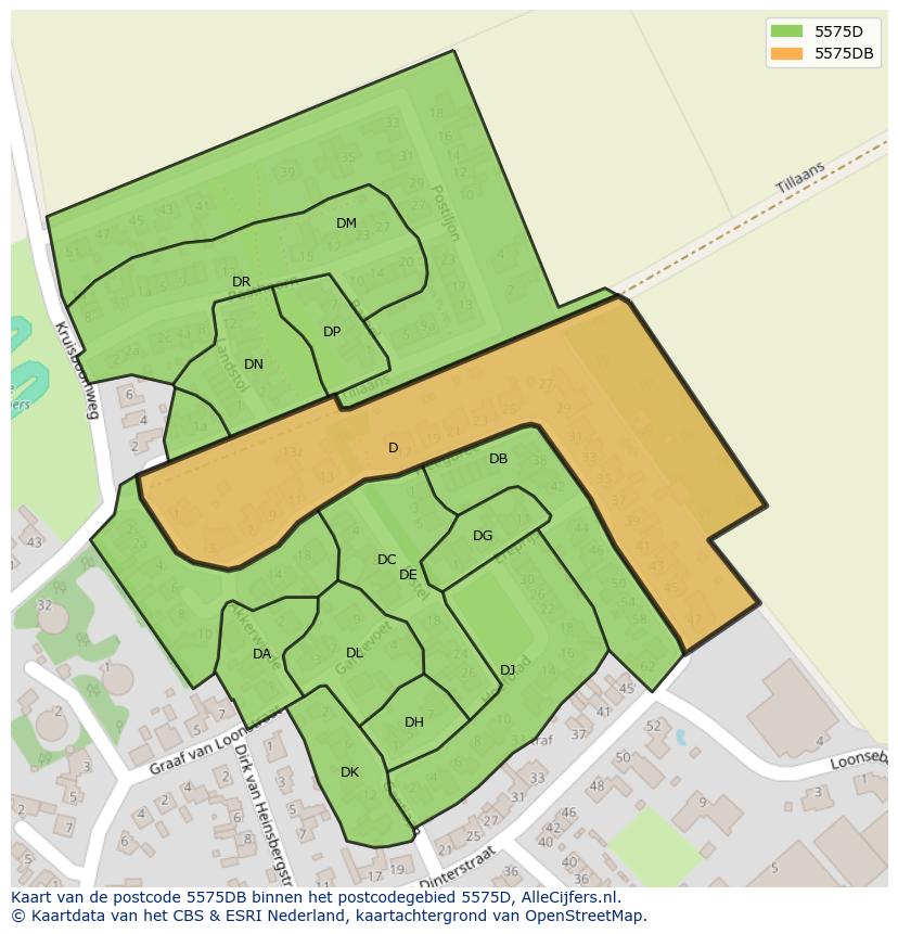 Afbeelding van het postcodegebied 5575 DB op de kaart.