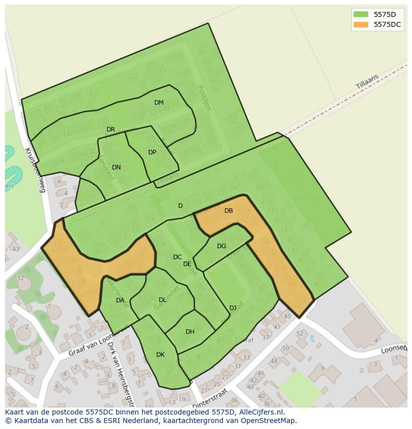 Afbeelding van het postcodegebied 5575 DC op de kaart.