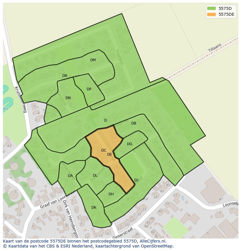 Afbeelding van het postcodegebied 5575 DE op de kaart.