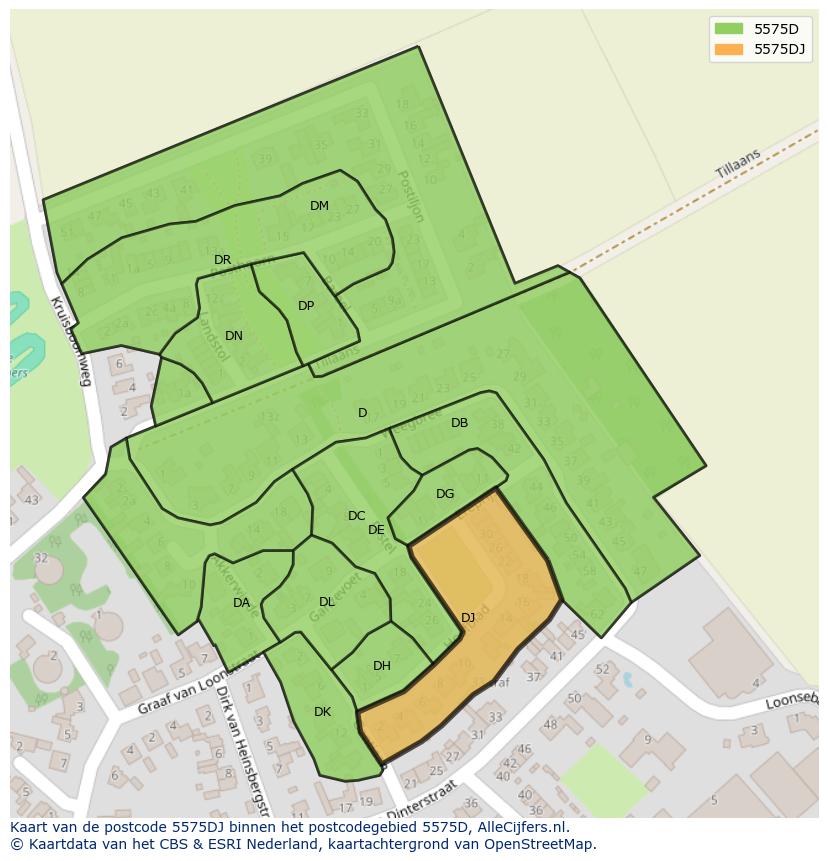 Afbeelding van het postcodegebied 5575 DJ op de kaart.