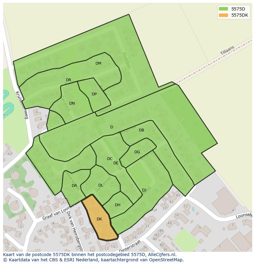 Afbeelding van het postcodegebied 5575 DK op de kaart.