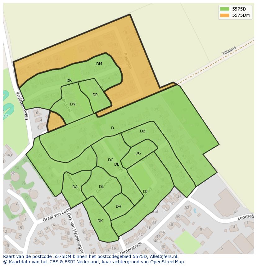 Afbeelding van het postcodegebied 5575 DM op de kaart.