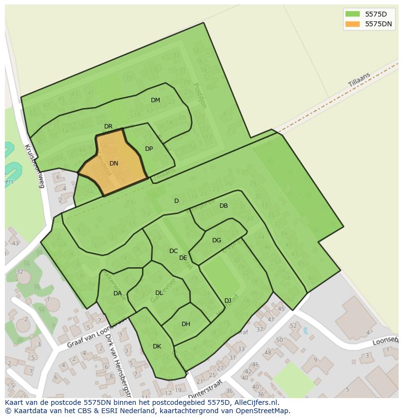 Afbeelding van het postcodegebied 5575 DN op de kaart.