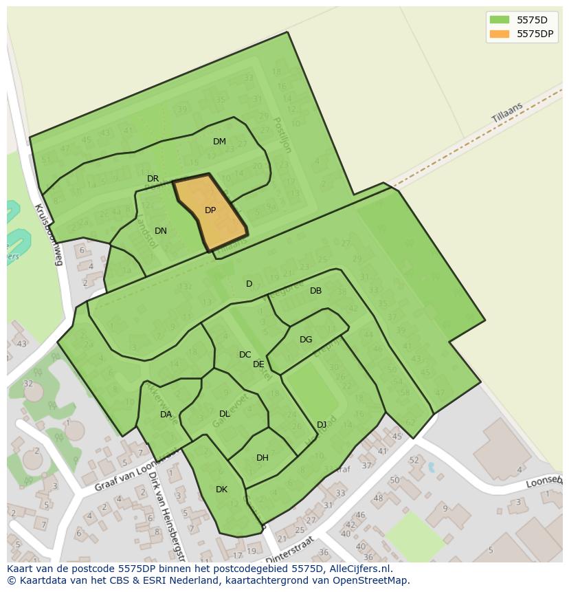 Afbeelding van het postcodegebied 5575 DP op de kaart.