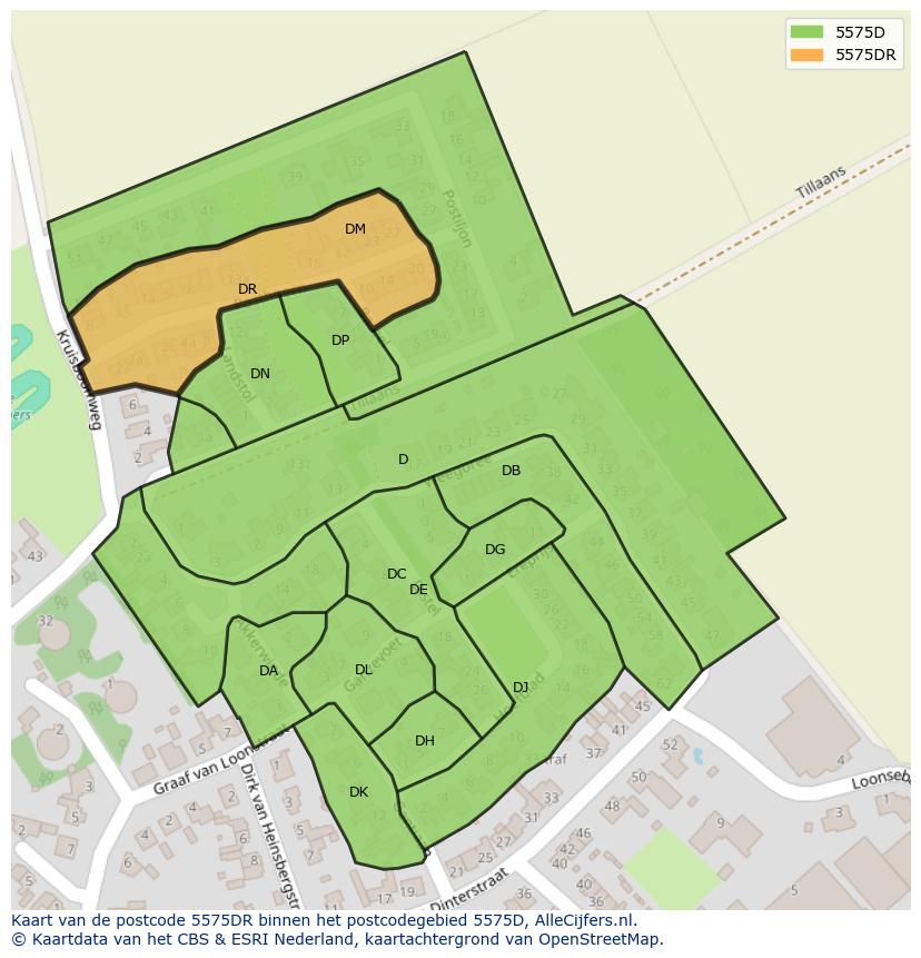 Afbeelding van het postcodegebied 5575 DR op de kaart.