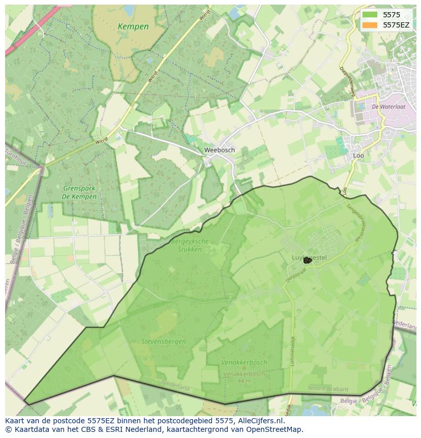 Afbeelding van het postcodegebied 5575 EZ op de kaart.