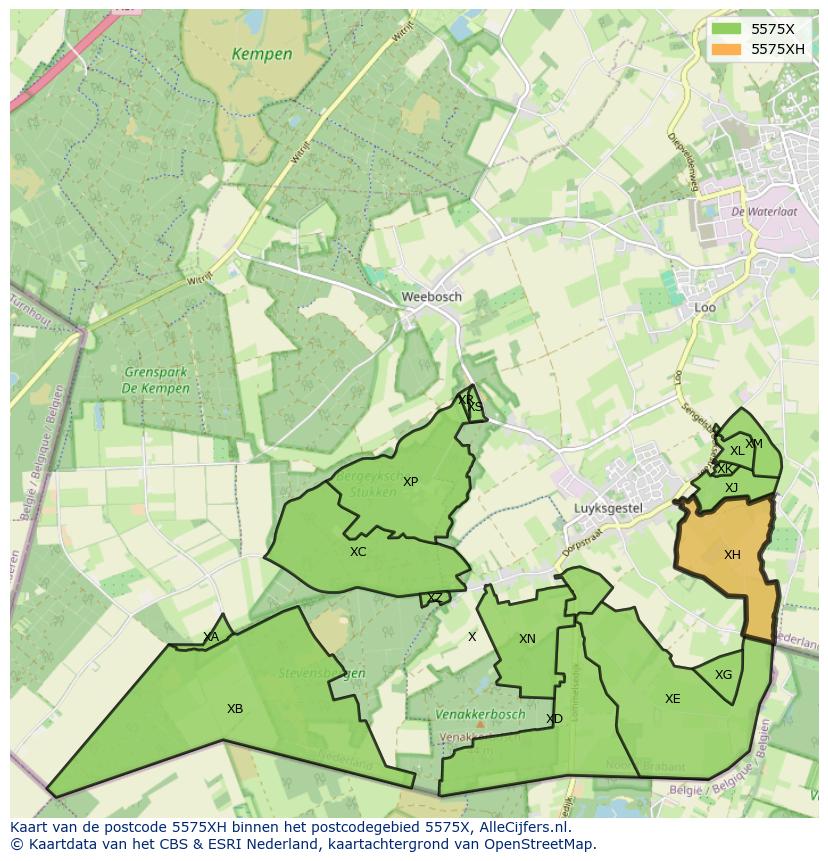 Afbeelding van het postcodegebied 5575 XH op de kaart.