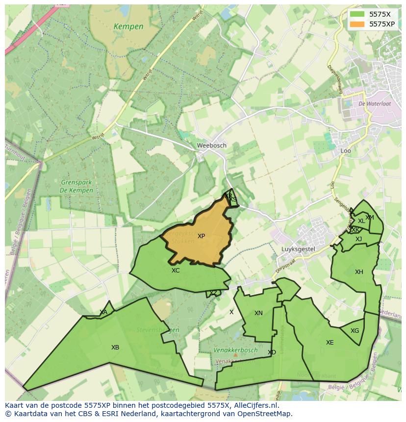 Afbeelding van het postcodegebied 5575 XP op de kaart.