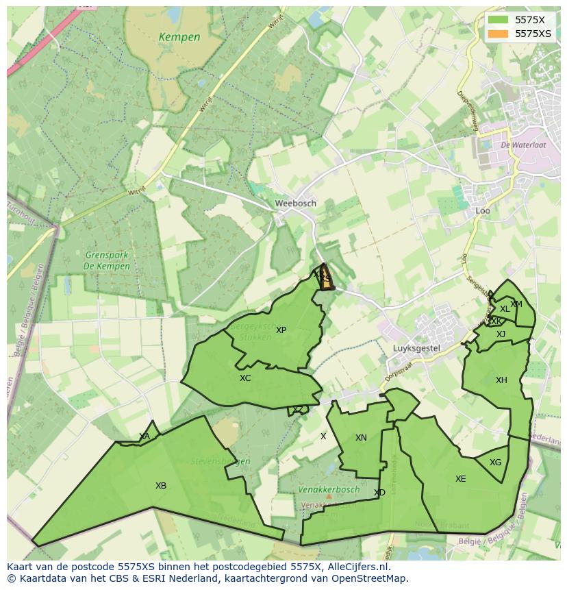 Afbeelding van het postcodegebied 5575 XS op de kaart.