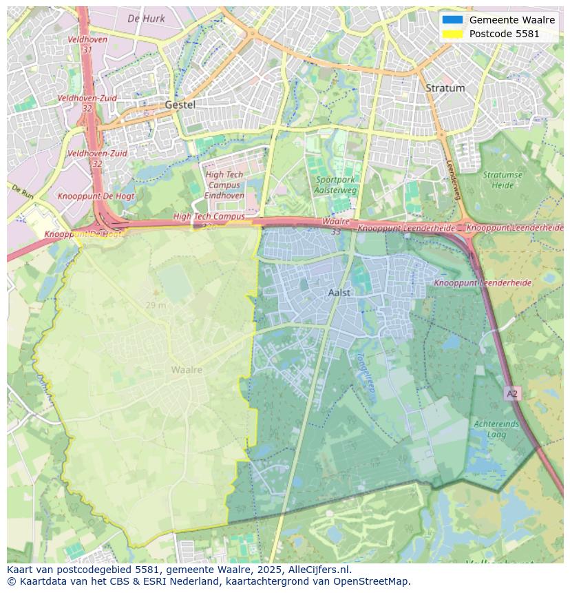 Afbeelding van het postcodegebied 5581 op de kaart.