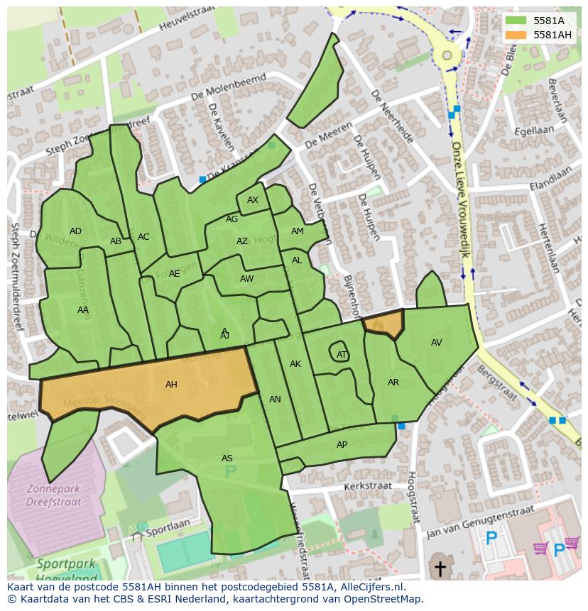 Afbeelding van het postcodegebied 5581 AH op de kaart.