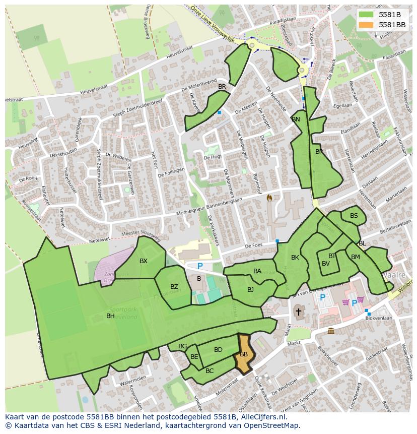 Afbeelding van het postcodegebied 5581 BB op de kaart.
