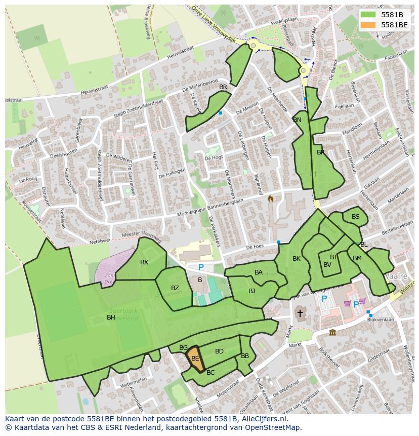 Afbeelding van het postcodegebied 5581 BE op de kaart.