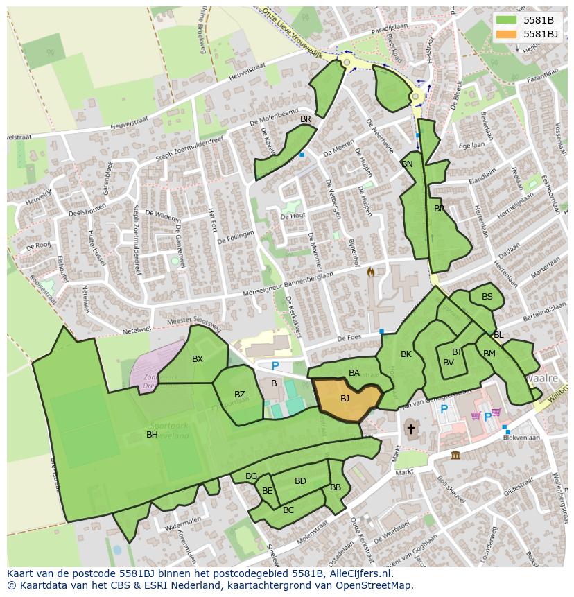 Afbeelding van het postcodegebied 5581 BJ op de kaart.