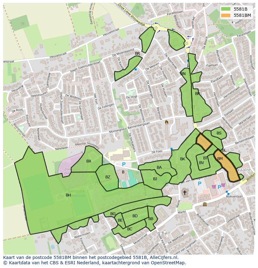 Afbeelding van het postcodegebied 5581 BM op de kaart.