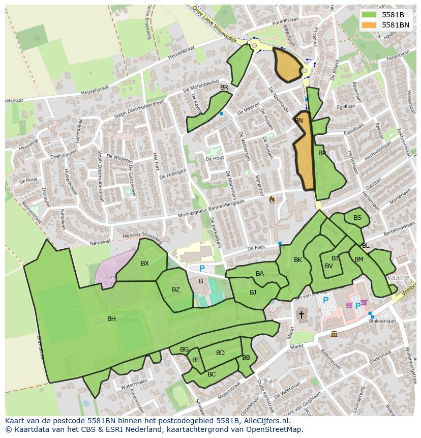 Afbeelding van het postcodegebied 5581 BN op de kaart.