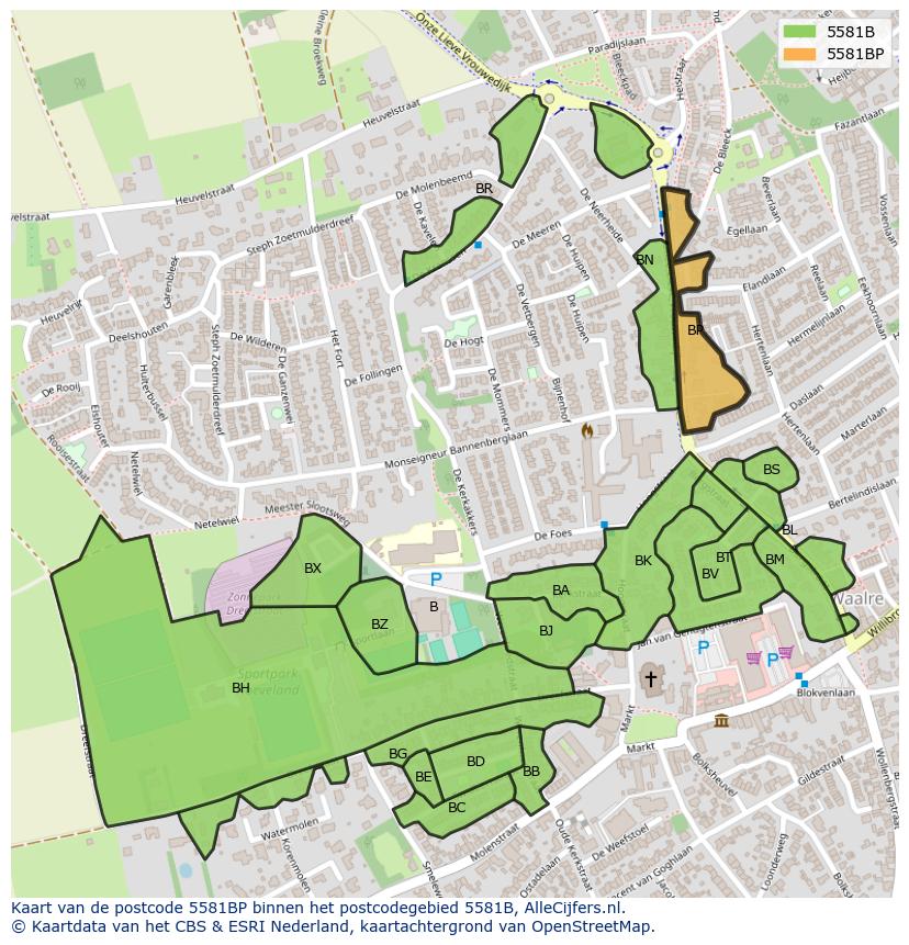 Afbeelding van het postcodegebied 5581 BP op de kaart.