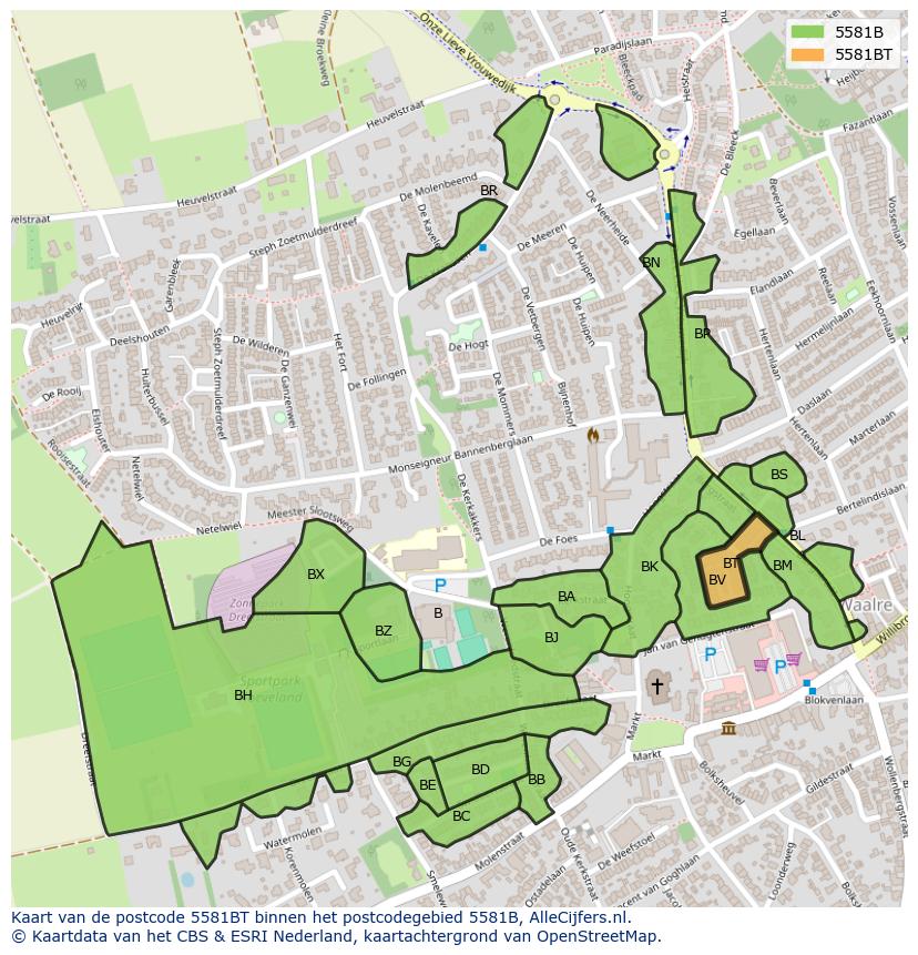Afbeelding van het postcodegebied 5581 BT op de kaart.