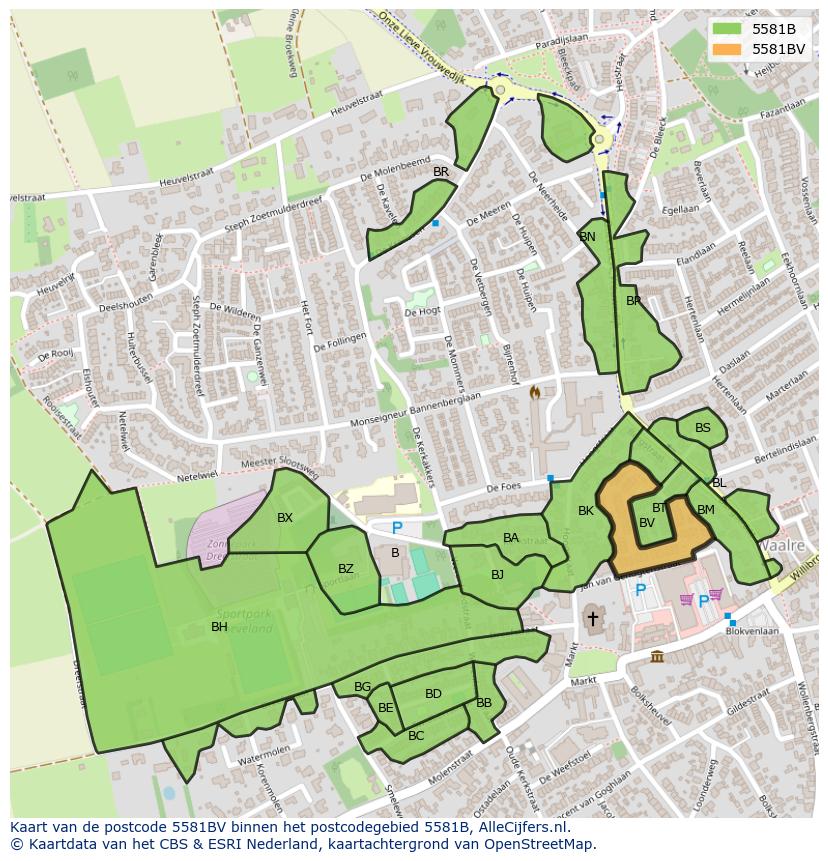 Afbeelding van het postcodegebied 5581 BV op de kaart.