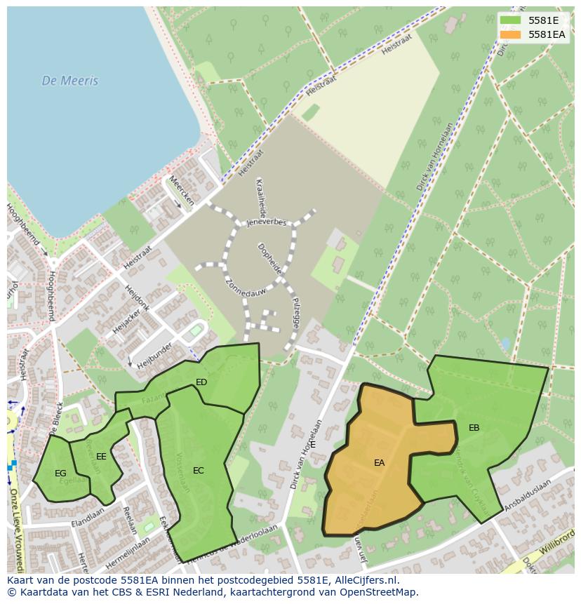 Afbeelding van het postcodegebied 5581 EA op de kaart.