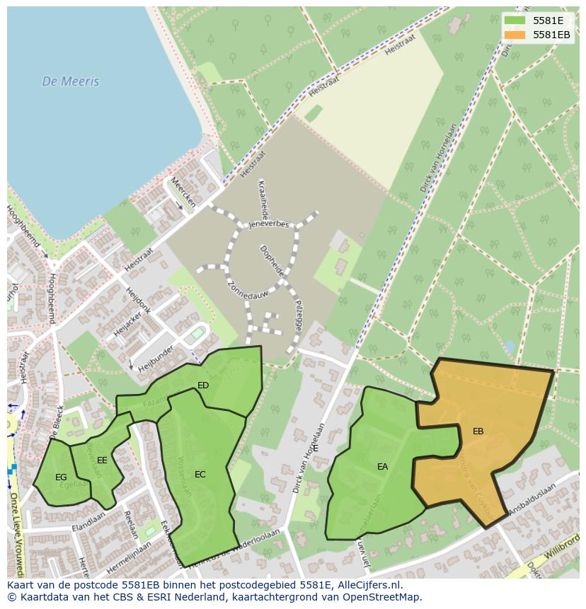 Afbeelding van het postcodegebied 5581 EB op de kaart.