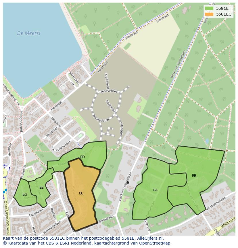 Afbeelding van het postcodegebied 5581 EC op de kaart.