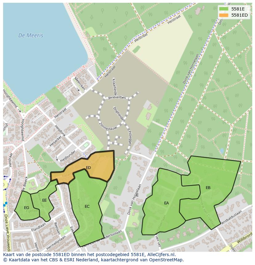 Afbeelding van het postcodegebied 5581 ED op de kaart.