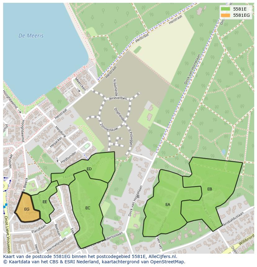 Afbeelding van het postcodegebied 5581 EG op de kaart.